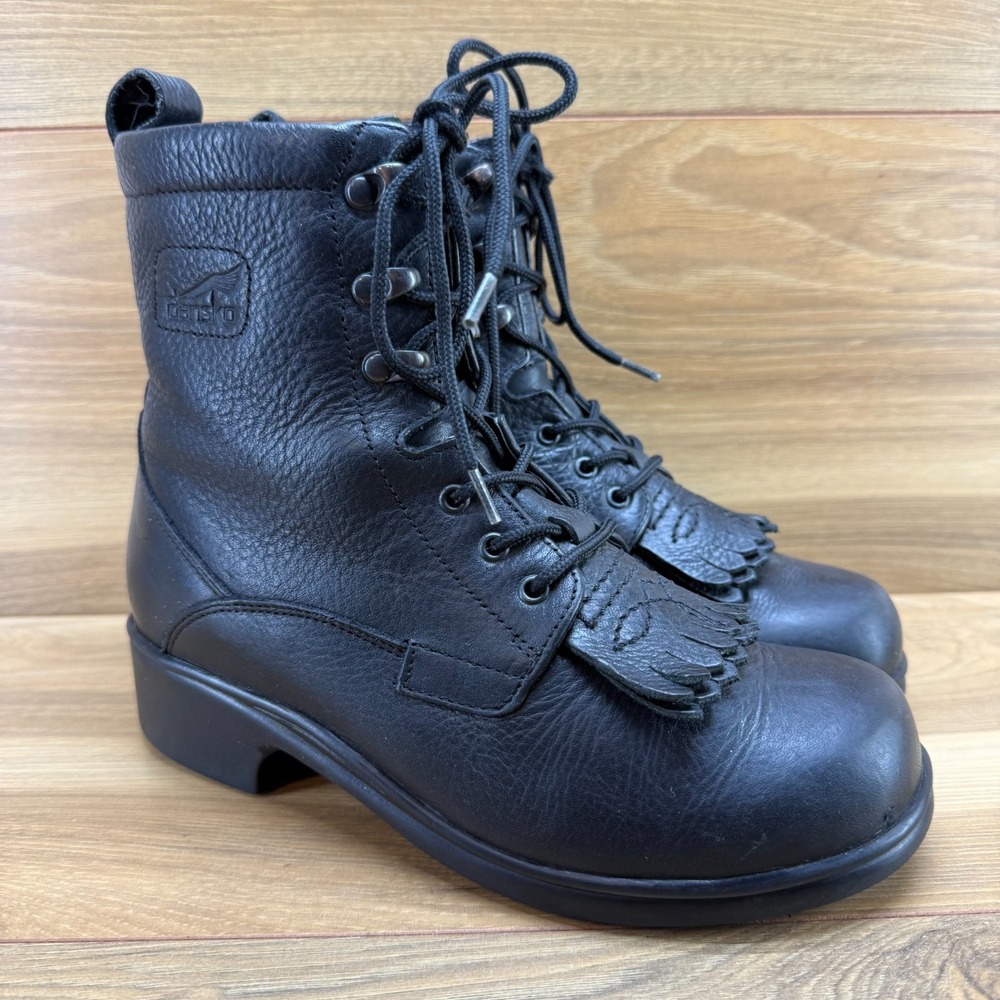 DANSKO Kiltie Boots Womens 6 EU 36 Vintage 90's Black Leather Lace Up Comfort - Picture 2 of 12